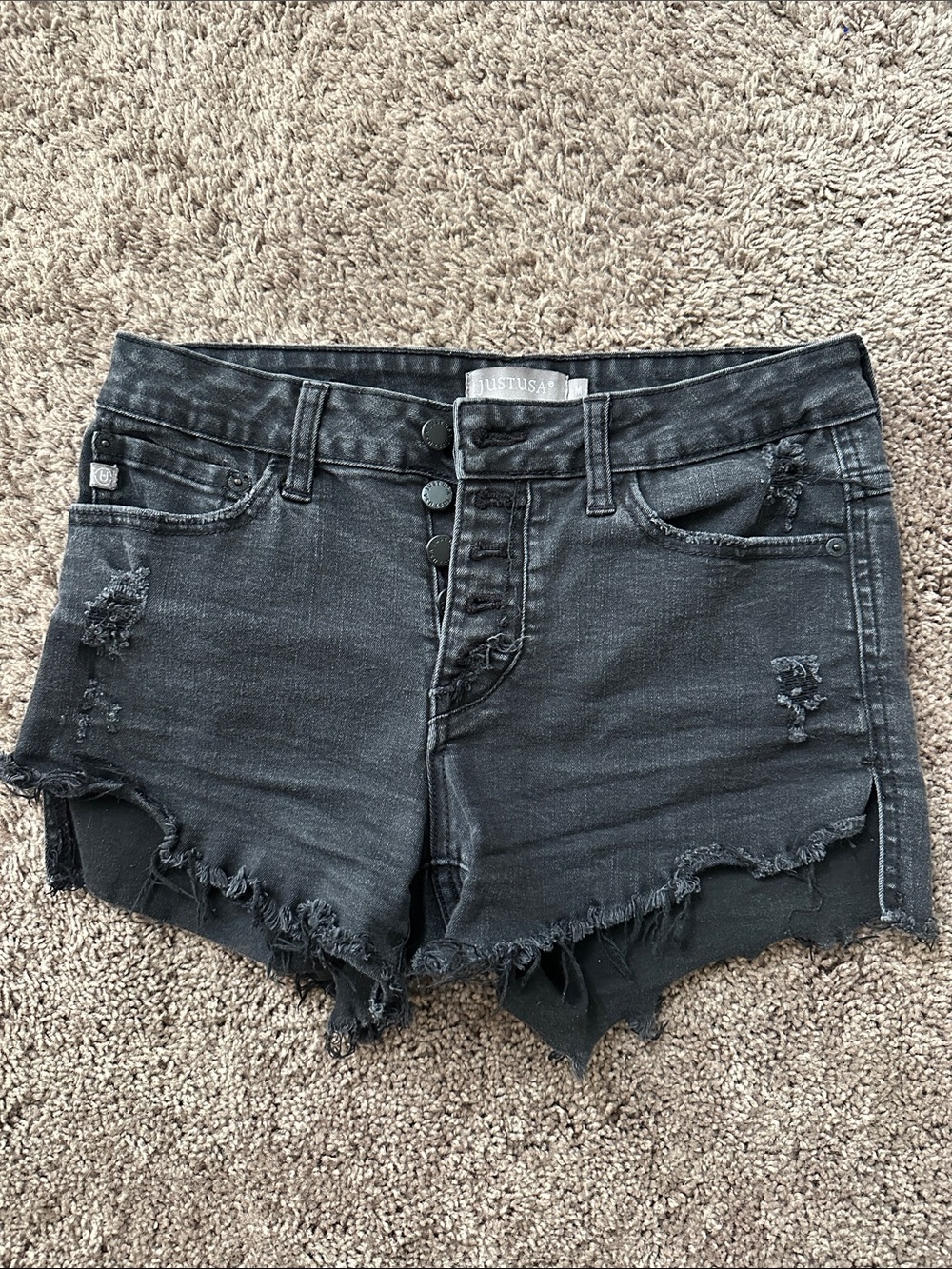 Just USA Black Distressed High-Rise Denim Shorts